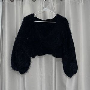 Hyfve Cropped Black Fuzzy Sweater